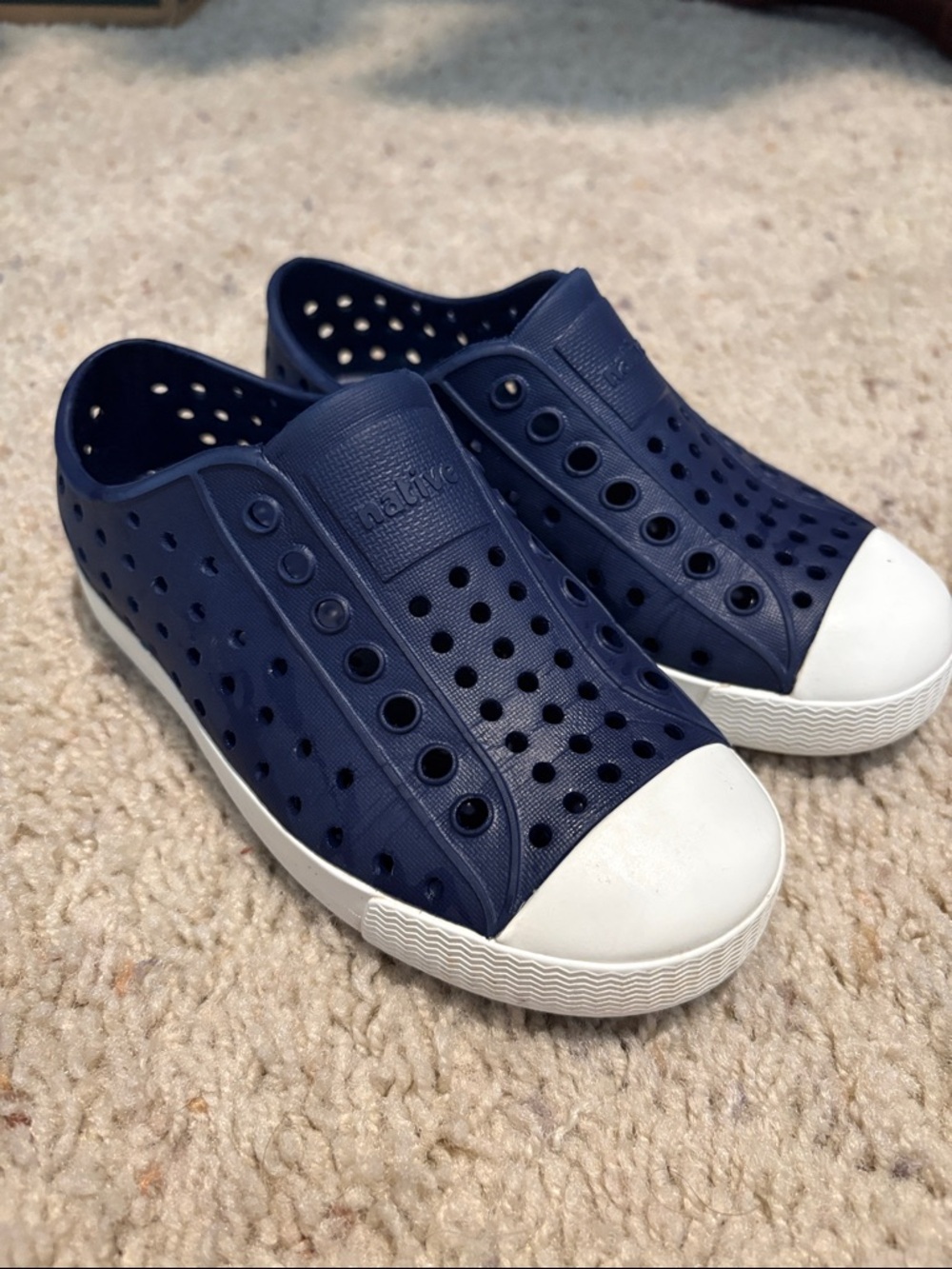 Native Navy Jefferson Slip-Ons with White Toe Cap - Picture 2 of 4